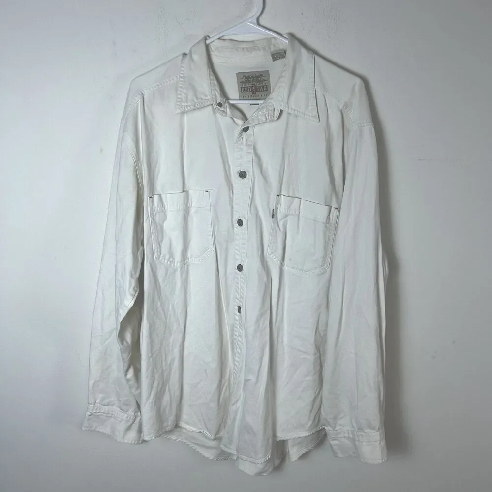 Levi’s Red Tab White Button Front Work Shirt Men’s XL 100% Cotton Long Sleeve